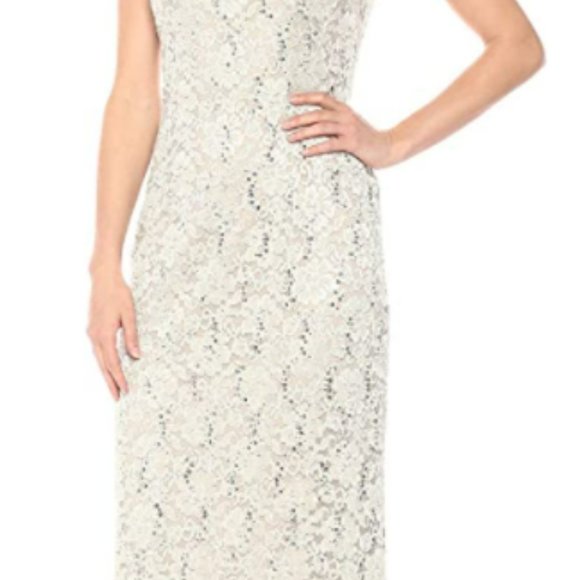 R&M Richards Women's 2Pc Lace Long Jacket Dress, Sz: 14, Champagne Gold - Picture 4 of 5